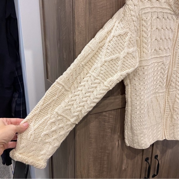 Carriag Donn small Marino Wool Thick Cable Knit Zip Up Sweater Cardigan - Picture 6 of 11